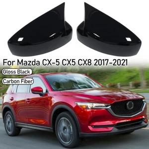 For Mazda CX-5 CX5 CX8 2017-2021 Gloss Black/Carbon Fiber Side Mirror Cover Caps - Picture 1 of 10
