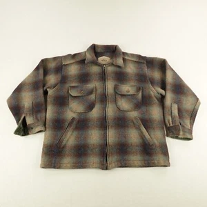 Vintage Woolrich Jacket Mens Large Brown Plaid Wool Cruiser Field Coat Made USA - Picture 1 of 8