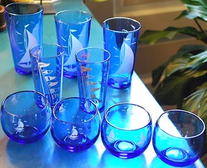 Juego De Colección 9 Envíos Hazel Atlas Azul/Blanco Depresión Vasos y Poly ROLY - Imagen 1 de 19