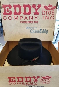 Vintage Eddy Bros Black XX Fur Blend Wool Felt 6 3/4 Cattleman Crease Cowboy   - Picture 1 of 7