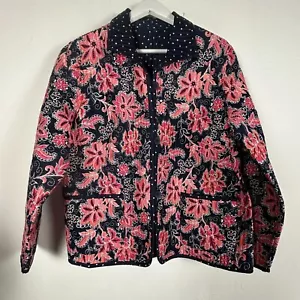 Appleseed's Limited Edition Women Reversible Floral Polka Dot Jacket 2X Navy New - Picture 1 of 12