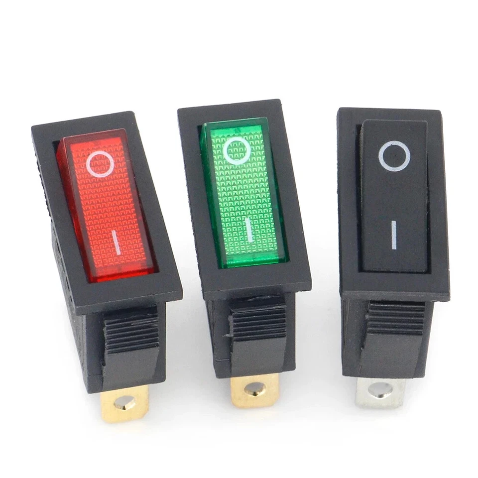 2 Position 3 Pin Rectangular Rocker Switch 250V 16A KCD3 ON OFF, RED GREEN BLACK - Image 1 of 4