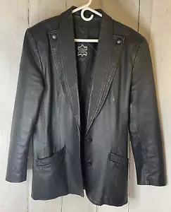 Cappotto da donna nero Vntg taglia XL vera pelle lunghezza media poliestere foderato 1445G - Foto 1 di 12