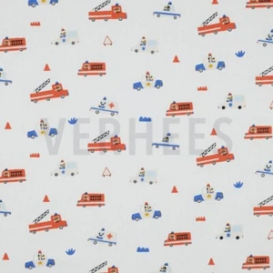 Bio Baumwollstoff Popeline Kinderstoff Feuerwehr Polizei weiß ab 50cmx150cm - Bild 1 von 3