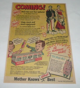 Pubblicità Kellogg's Variety Pack 1949 ~ Bambole di carta GLENN FORD, JANE GREER - Foto 1 di 1