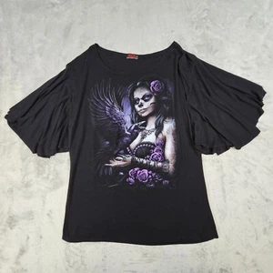 Spiral Direct Day of The Dead Knit Top Women's 3X Juniors Sugar Skull Flutter - Picture 1 of 8
