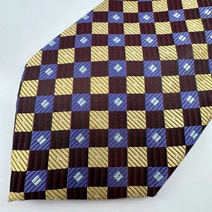Valerio Garati Mens Tie Necktie Red Yellow Checkered Geometric Classic Length - Picture 1 of 8