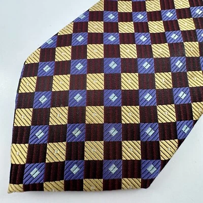 Corbata para hombre Valerio Garati roja amarilla a cuadros geométrica longitud clásica Foto 1 de 4