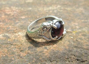 Ω Anello 2 Serpente Halten Granato Rosso Pietra Des Gennaio Argento 925 TG 19,1 - Foto 1 di 16