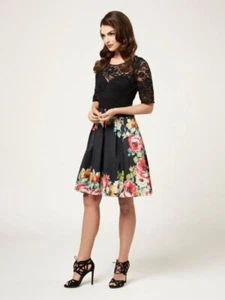 Review Sicilian Rose Lace Floral Fit & Flare Tulle Lined Dress Women's Size 12 - Picture 1 of 11