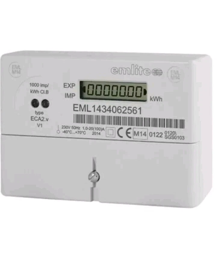 Emlite Single Phase Digital kWh Meter 100A Direction Connection - ECA2-MID - Image 1 of 2