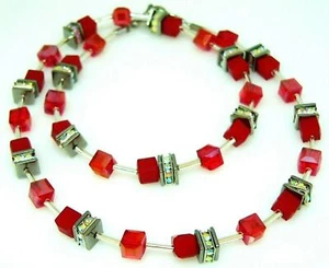 Würfel Kette Halskette Cube Glas AB Strass dunkelrot rot schwarz klar Ausw. 514a - Bild 1 von 12
