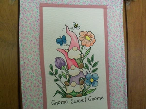 quilted and embroidery gnome wall hanging mauve floral 19''x 13'' - Picture 1 of 3