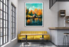 Middle Lake Boathouse Painting Print Premium Poster High Quality choose sizes