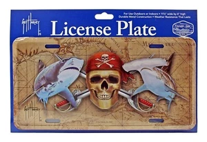 Pirate Skull and Shark Florida Coast Guy Harvey License Plate Car Man Cave - Picture 1 of 1