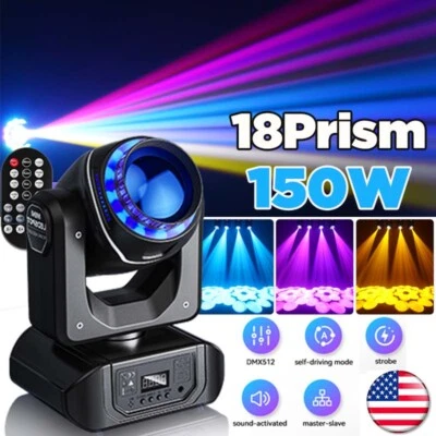 18Prism Gobo 150W LED Moving Head Lights Beam Stage Spot Light DMX DJ Disco New - Image 1 of 4