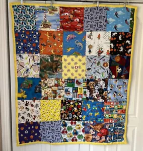 Hand Made Reversible Patchwork Quilt Mickey Paw Patrol Sports Snoopy 58 X49 A60 - Picture 1 of 8
