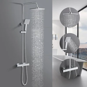 Duschsystem mit Thermostat Regendusche Duschset Dusche Verstellbarer Duschsäule - Bild 1 von 10