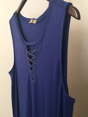 Democracy Women's Sleeveless Lace Up Dress Crew Neck Royal Blue Sz. XL NEW WT - Image 1 of 3