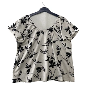 Banana Republic Floral Back White Blouse Size M Cap Sleeves Scoop Neck - Picture 1 of 8