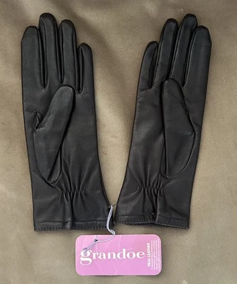 NWT VTG Grandoe Women's Leather Gloves Sz 7 Black 100% Acrylic Lining Driving - Image 1 of 4