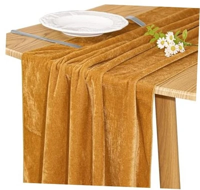 Velvet Table Runner 20 x20 Inches0ft Luxurious Thick Soft Velvet 1 Gold - Image 1 of 4