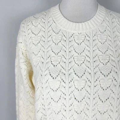 Loft Ivory Pointelle Crewneck Sweater Side Tie Winter White Size Small Women's - Image 1 of 4