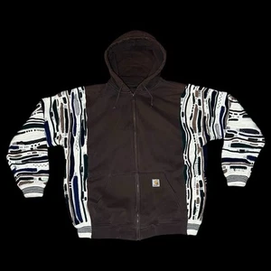 CUSTOM Carhartt x Coogi Style 3D Zip Up Brown Hoodie Jacket Mens Sz XL - Picture 1 of 8