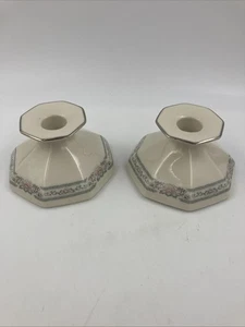 2er Set Lenox China CHARLESTON Kerzenständer • Platinrand - Bild 1 von 7