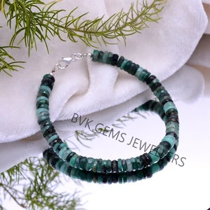 Natural Zambian Emerald Heishi Tyre/ Wheel Shape Beaded Bracelet, 6mm Emerald - Picture 1 of 3