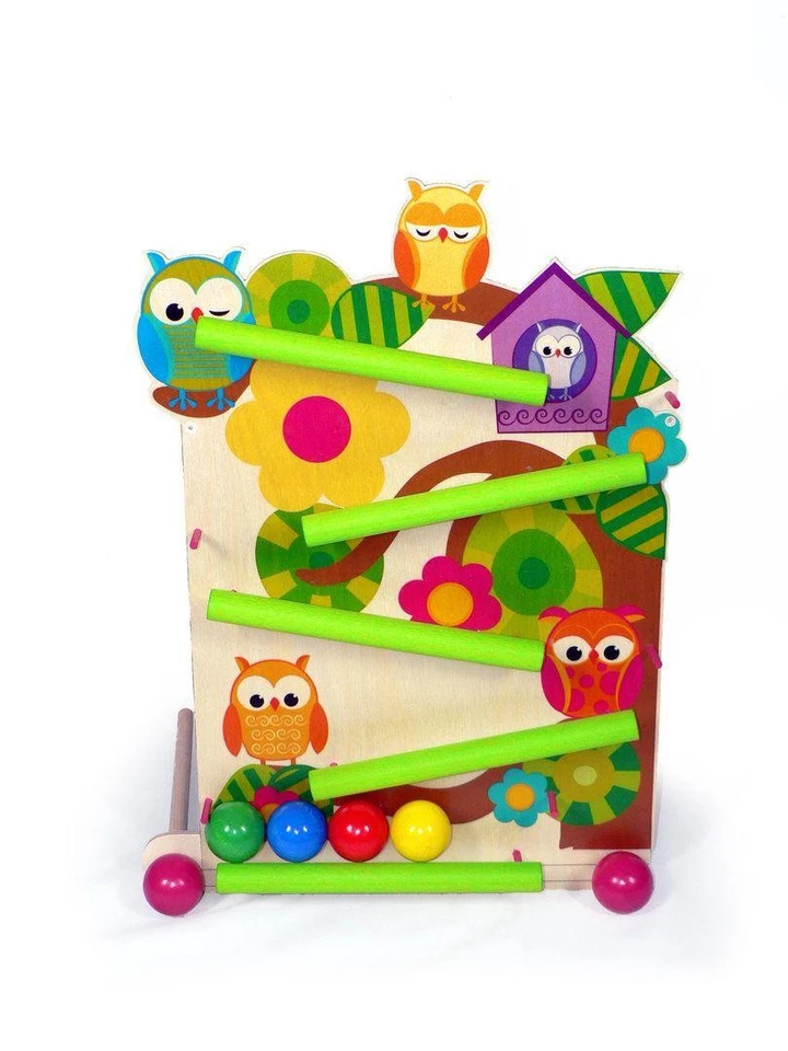 Holzspielzeug Kugelbahn mit Eulen BxLxH 340x230x460mm NEU Kugelspiel Stapelspiel - Bild 1 von 1