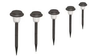 5 x Solarleuchten Carsten im Set Kuststoff Erdspieß LED weiß Solar Gartenlampe - Bild 1 von 8
