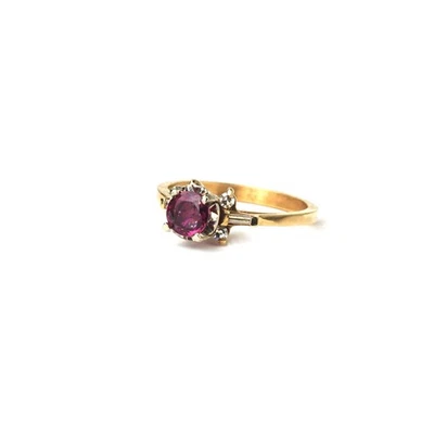 14K Solid Gold Ruby Diamond Ring with Baguette Accents, Natural Ruby, Size 5.75 - Image 1 of 4