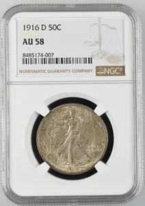 1916 D Walking Liberty Half Dollar NGC AU-58 - Picture 1 of 2