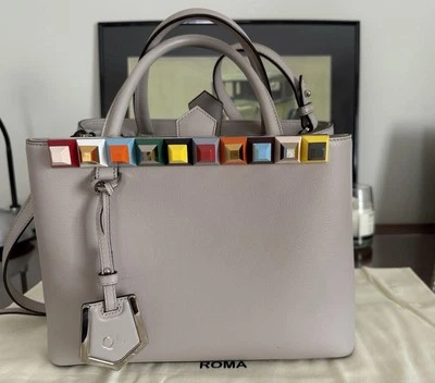 Fendi 2Jour Rainbow Petite Stud Sand Leather Crossbody tote Handbag  - Image 1 of 4
