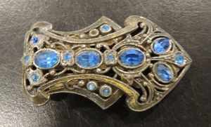 Vintage Blue Rhinestone Hair Barrett Clip Old Silver Tone 1 stone missing - Picture 1 of 5