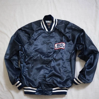 Bud Light Vintage Men's Blue Satin Snap Jacket Patch USA Large - Image 1 of 4