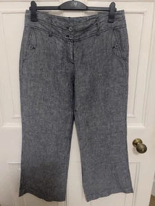 Monsoon Blue Linen Pockets Wide Leg Trouser Woman 14 Good Condition - Picture 1 of 8