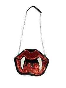 NEW vampire lips cross body bag purse zips closed halloween horror chain strap - Picture 1 of 5