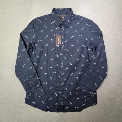 Camisa Michael Kors Para Hombre Grande Azul Marino Logo Calce Ajustado Abotonada Nueva Con Etiquetas Foto 1 de 4