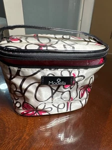 Modella Floral Cosmetic Bag With Pink Lining & Handle 7"x5"x4"               Z77 - Picture 1 of 5