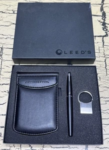 Leeds Cutter & Buck schwarz Leder Notizblock Stift & Schlüsselanhänger Geschenkset in Box - Bild 1 von 10