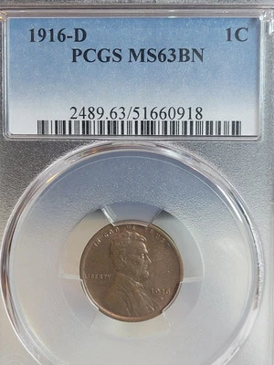 1916 d lincoln cent Pcgs MS63 BN - Image 1 of 4
