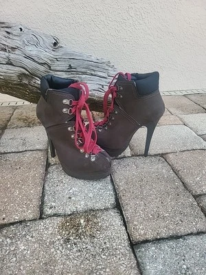 Botas Xhilaration para mujer marrón con cordones plataforma de aguja botín al tobillo talla 7,5 Foto 1 de 4