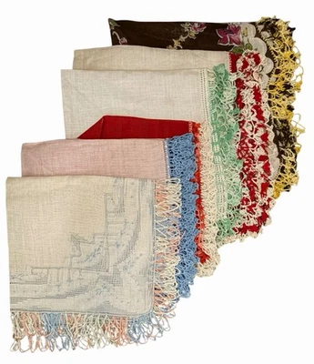 Lote De 7 Pañuelos Vintage Mujer Damas Pañuelos Encaje Crochet Bordes Foto 1 de 4