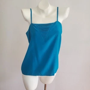 Silk Studio By Claude Bennett Camisole 10 Teal Blue Pleated Square Neck Preppy - Picture 1 of 10