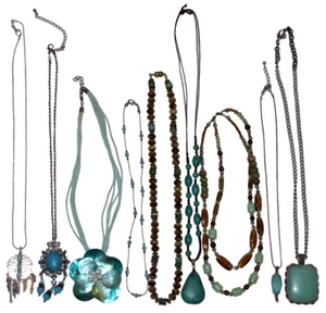Lot Of 9 Turquoise Necklaces Beaded 925 Silver Plated Shell Pearls Womens Gems - Picture 1 of 24