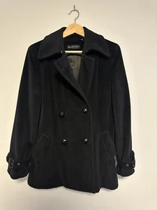 Dana Buchman Womens Double Breasted Angora & Wool Black Pea Coat Size 10 (L) - Picture 1 of 4