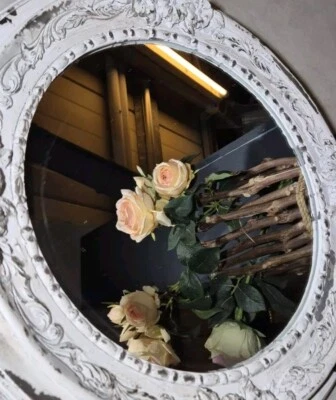 Vintage Wandspiegel Barock-Stil mit Holzrahmen rund nostalgie Deko shabby chic - Bild 1 von 4