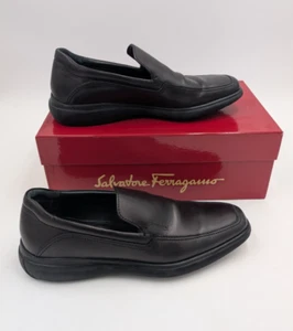 Salvatore Ferragamo Men's Leather Loafers Size 8 D Black Nero Calf Italy - Picture 1 of 23